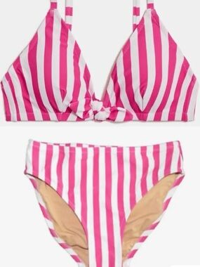J Crew high waisted Pink and White Striped Bikini Set